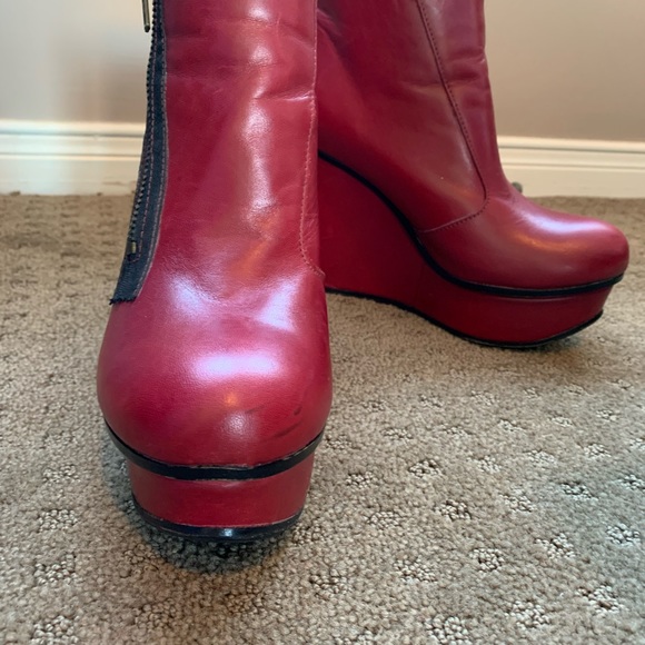 Diesel red leather wedge booties - Picture 4 of 14